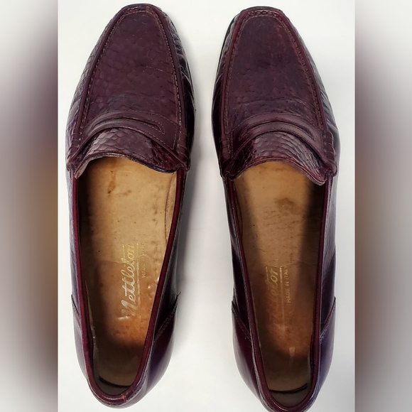 Nettleton Shoes Handcrafted Italy 6305 10M Snakeskin Fire-Red/Brown Penny Loafer - Picture 6 of 12